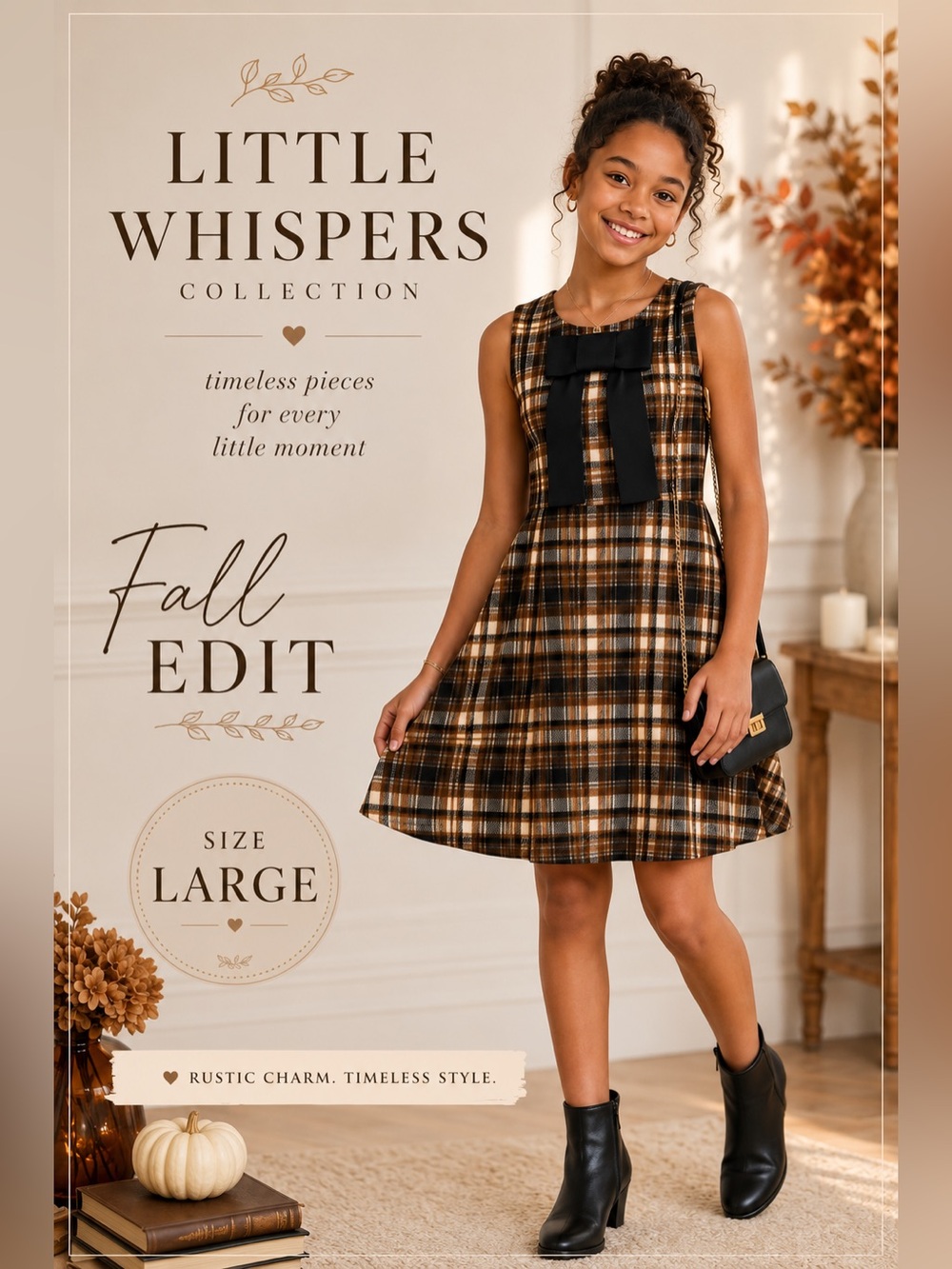 Girls Large Plaid Bow Dress NWT Fall School Thanksgiving Holiday
